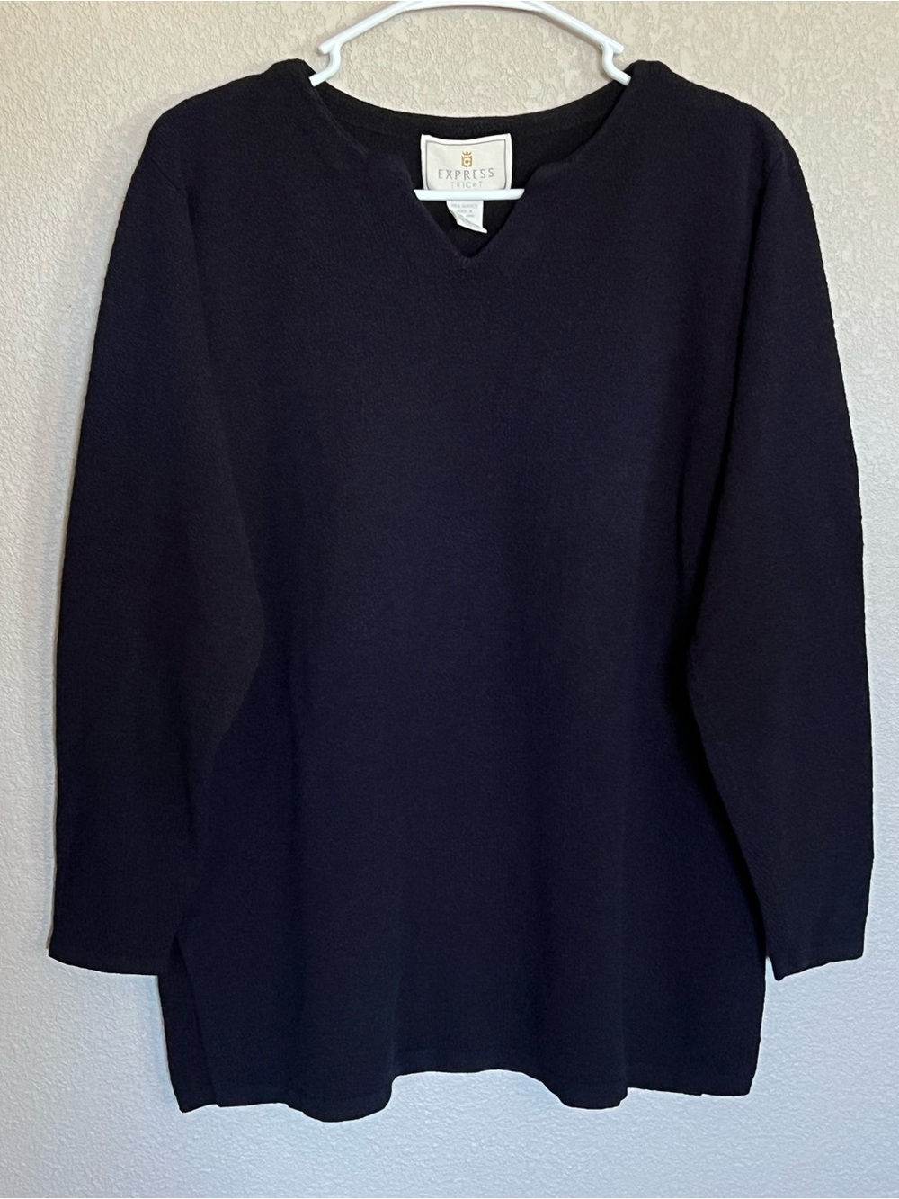 Express Tricot Women’s Navy V-Neck Knit Sweater - Classic Everyday Layer